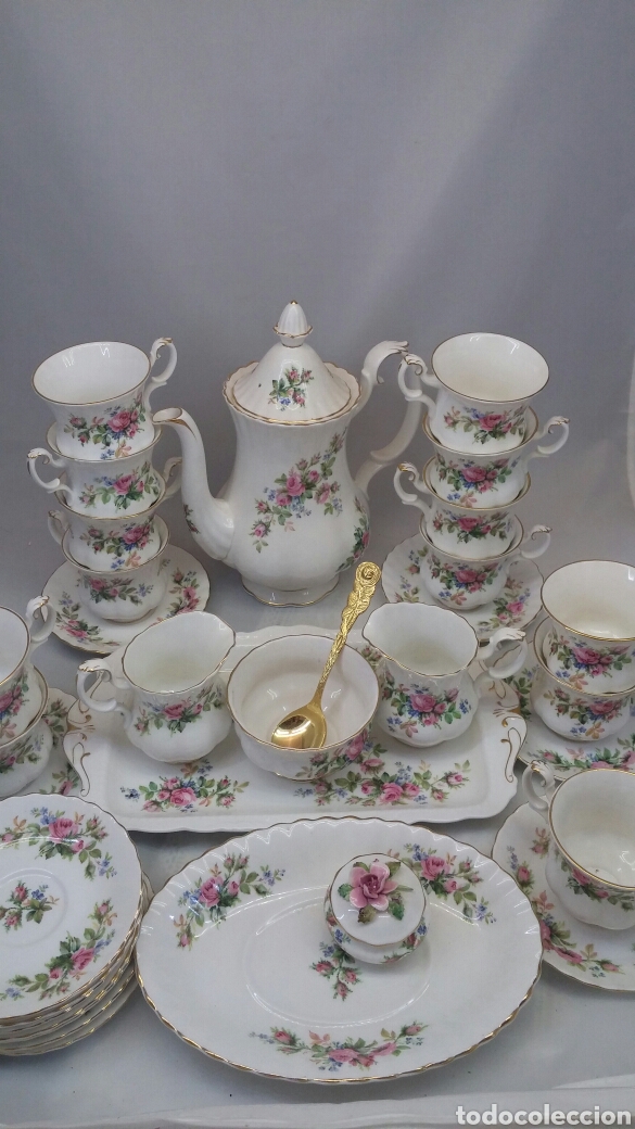 Antiques: Royal Albert Moss Rose coffee set juego de cafe