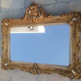 Antiguo espejo victoriano de madera pastas y pan de oro,original siglo xix