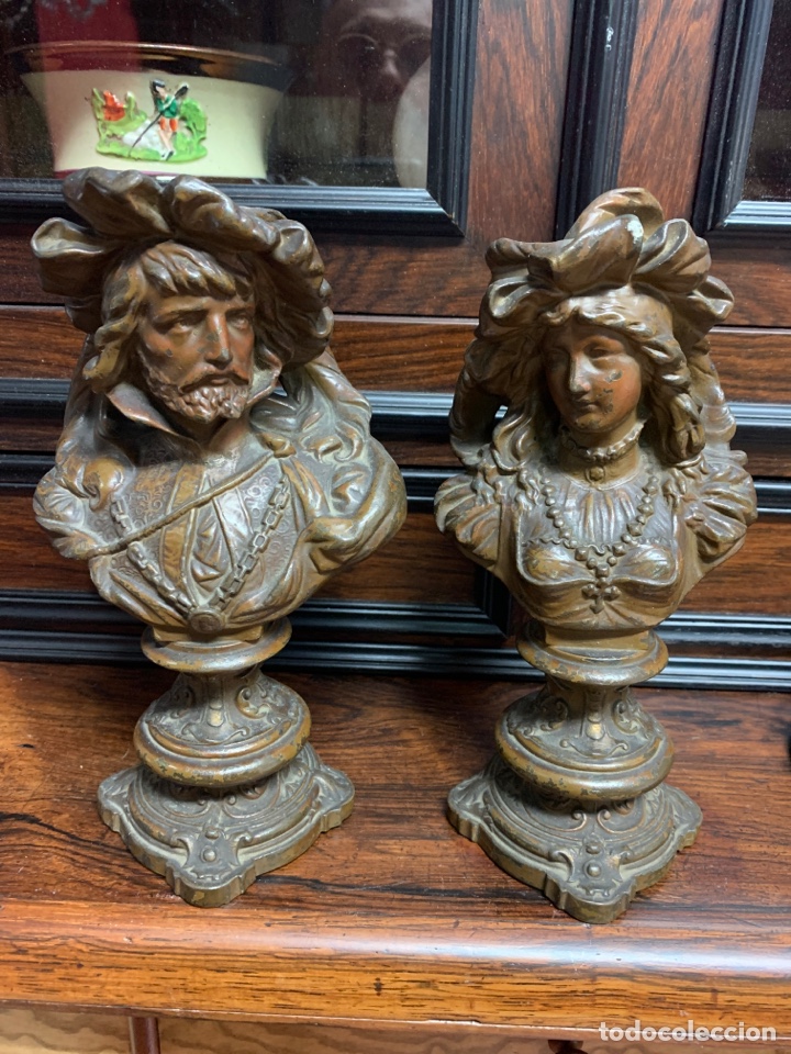 Antig&uuml;edades: antigua pareja de bustos en broce - Foto 1