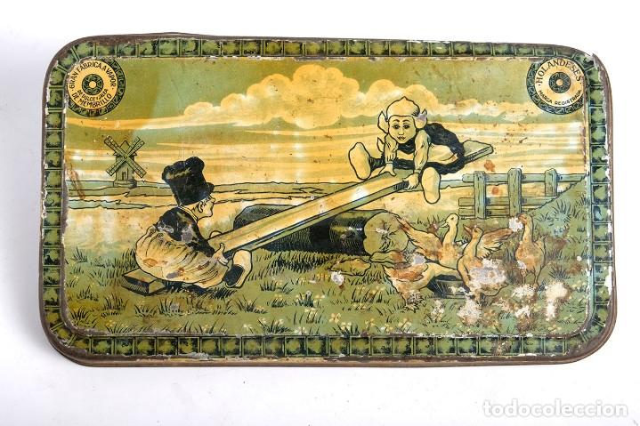 Antig&uuml;edades: Tapa de una antigua lata de membrillo de la firma HOLANDESES
