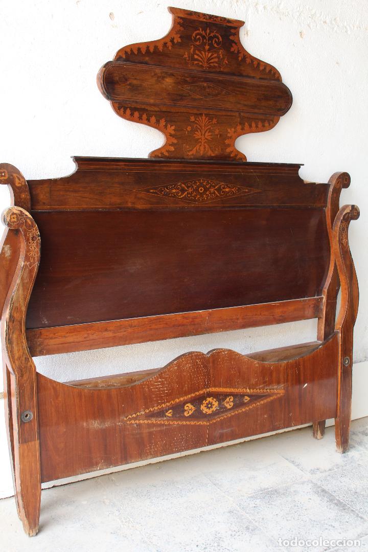 Antig&uuml;edades: cama antigua con marqueteria para restaurar - Foto 2