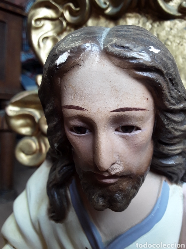 Antigüedades: Precioso Sagrado corazón de Jesús ojos de cristal,60x23cm - Foto 5 - 200525677