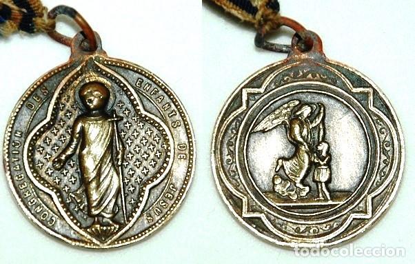 Antiguidades: MEDALLA DE BRONCE DEL SIGLO XIX CONGREGACION DEL NIÑO JESUS/ANGEL DE LA GUARDA