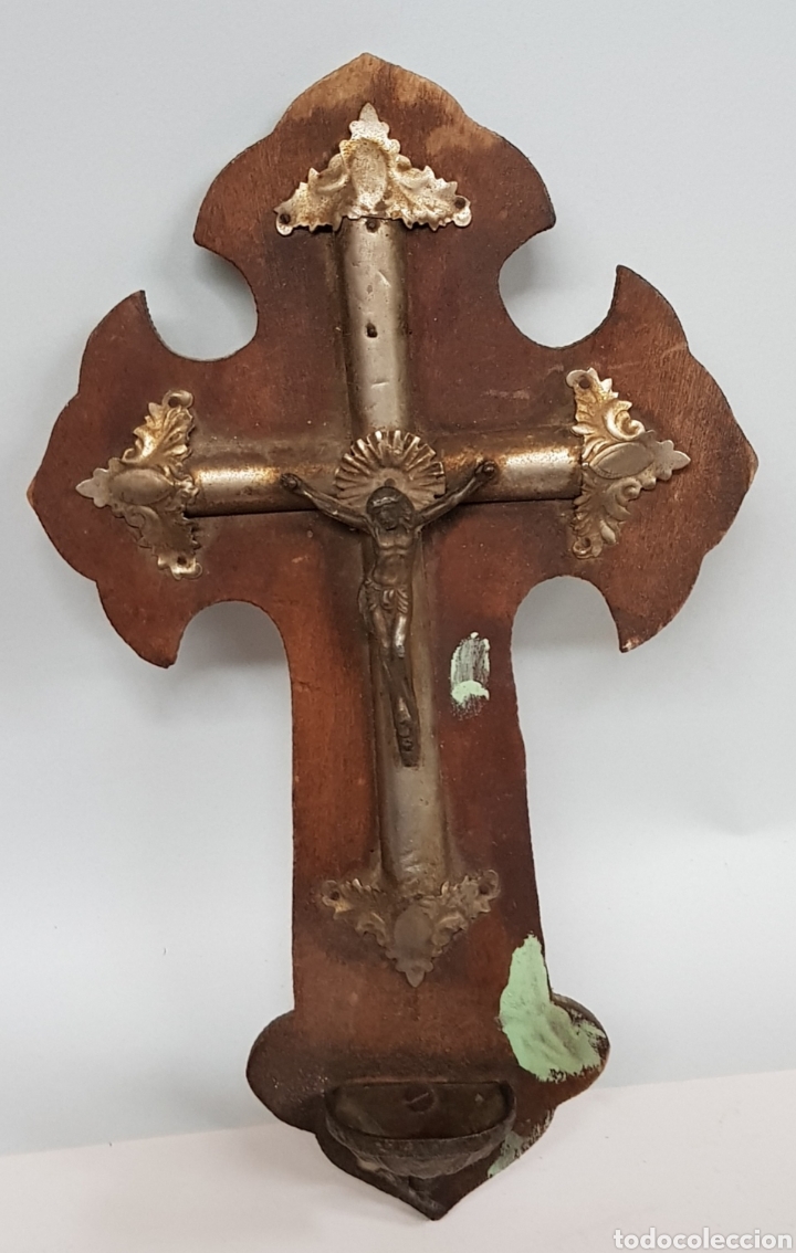 Antig&uuml;edades: Benditera - madera y metal - 23 cm - car185 - Foto 1