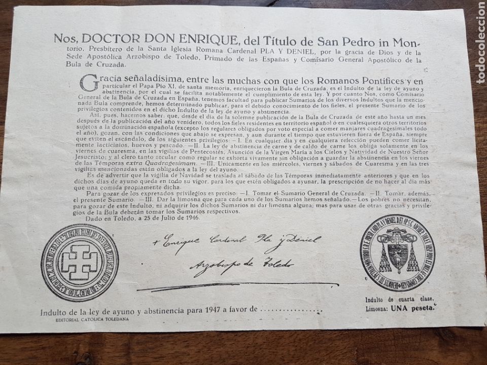 Antig&uuml;edades: Bula indulto 25 julio 1946 - Foto 1