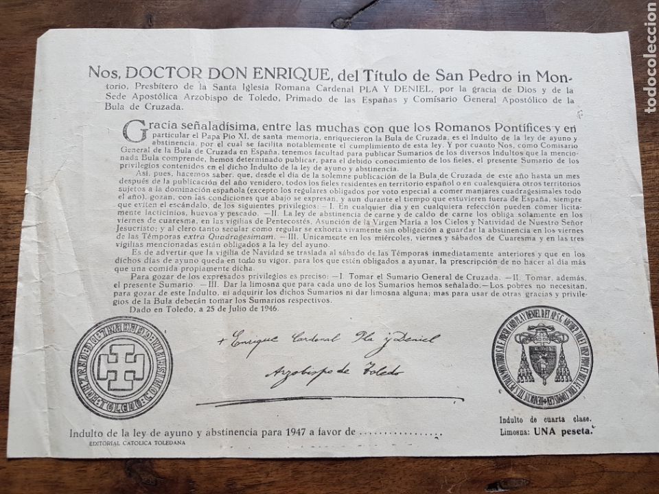 Antig&uuml;edades: Bula indulto 25 julio 1946 - Foto 1
