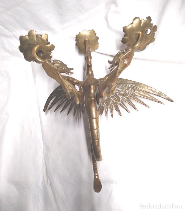 Antigüedades: Pareja Candelabros forja bronce época Modernista S XIX, Dragon Tricefalo, únicos de Colección - Foto 7 - 201946866