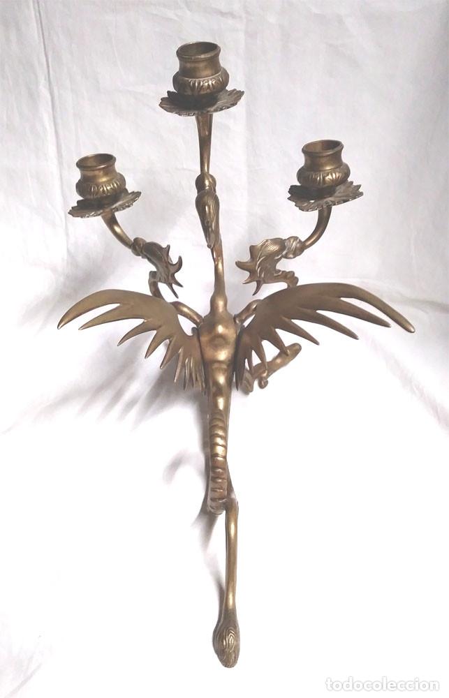 Antigüedades: Pareja Candelabros forja bronce época Modernista S XIX, Dragon Tricefalo, únicos de Colección - Foto 12 - 201946866