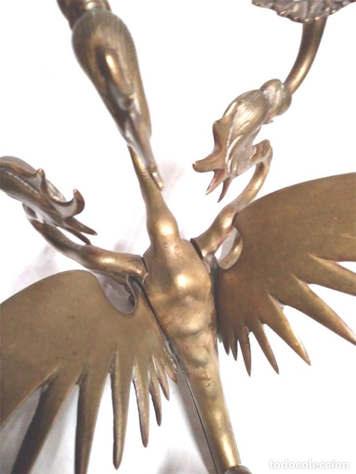Antigüedades: Pareja Candelabros forja bronce época Modernista S XIX, Dragon Tricefalo, únicos de Colección - Foto 16 - 201946866
