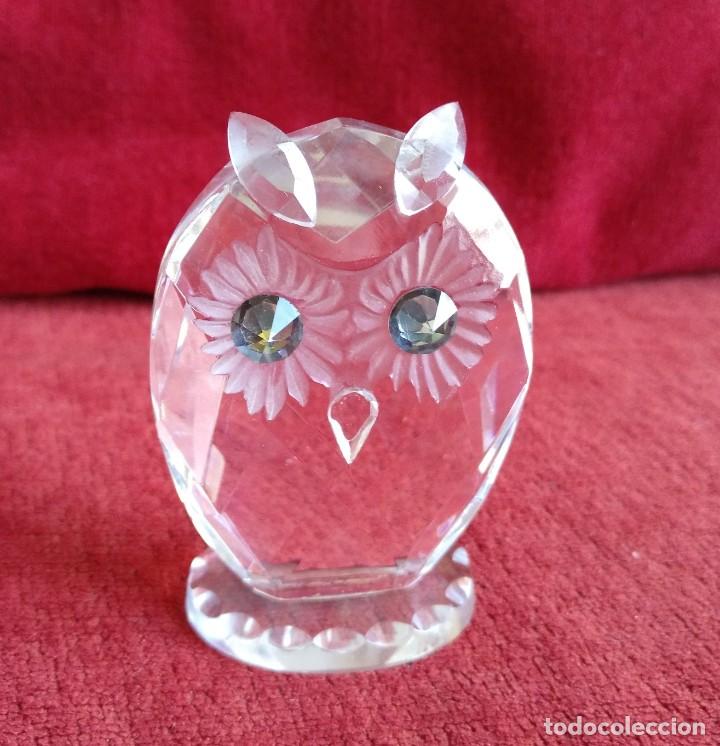 Antigüedades: BUHO CRISTAL TALLADO OJOS BRILLANTES ALTURA 7 CM (APROX)
