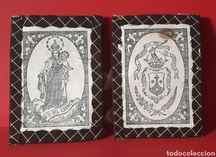 Antig&uuml;edades: ANTIGUO ESCAPULARIO DE LA VIRGEN DEL CARMEN CON CINTA DE SEDA. - Foto 1
