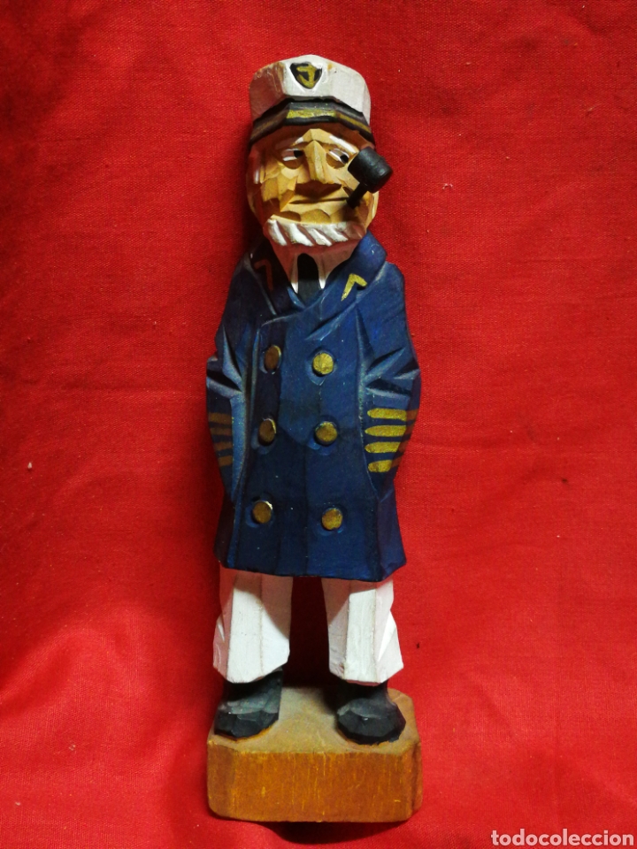 Antiquit&auml;ten: FIGURA TALLA MADERA CAPITAN DE BARCO CON PIPA, 15'5CM.