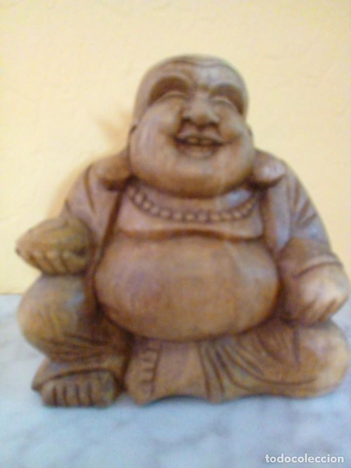 Antig&uuml;edades: FIGURA DE BUDA DE MADERA MACIZA TALLADA - Foto 1