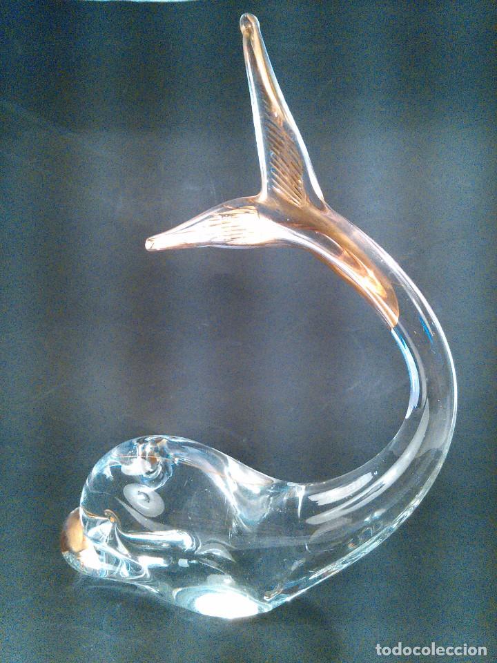 Antiguidades: FRANCO MORETTI. BALLENA EN CRISTAL TRASPARENTE DE MURANO CON DETALLES AL ORO FINO. ITALIA. A&Ntilde;OS 70.