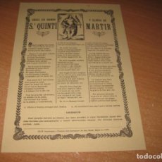 Oggetti Antichi: GOIGS EN HONOR Y GLORIA DE ST. QUINTI MARTIR. Lote 202783048