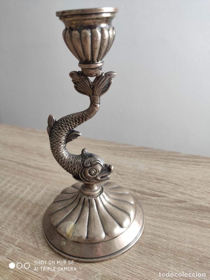 Antig&uuml;edades: Antiguo candelabro de plata con forma de pez - Foto 4
