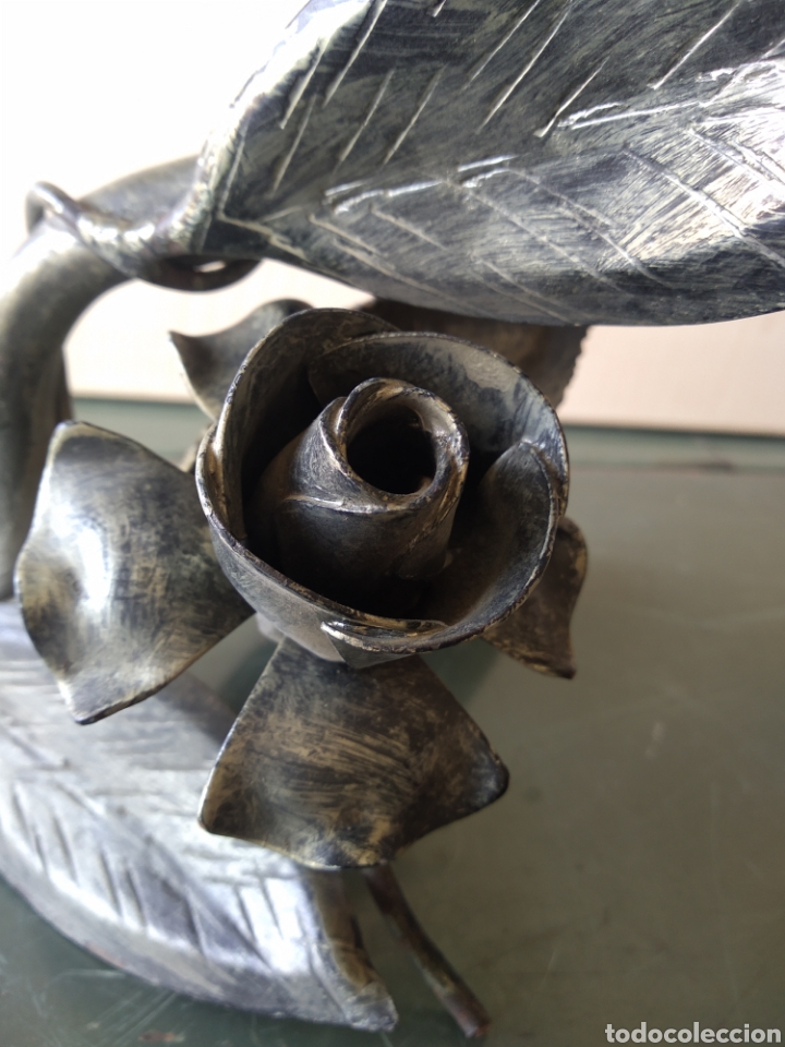 Antigüedades: Lámpara hierro forjado con Rosa y pampo blanco - Foto 2 - 203006076