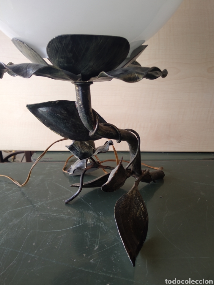 Antigüedades: Lámpara hierro forjado con Rosa y pampo blanco - Foto 7 - 203006076