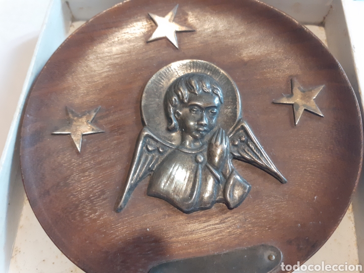 Antig&uuml;edades: Plato para colgar plata y madera con estuche - Foto 3