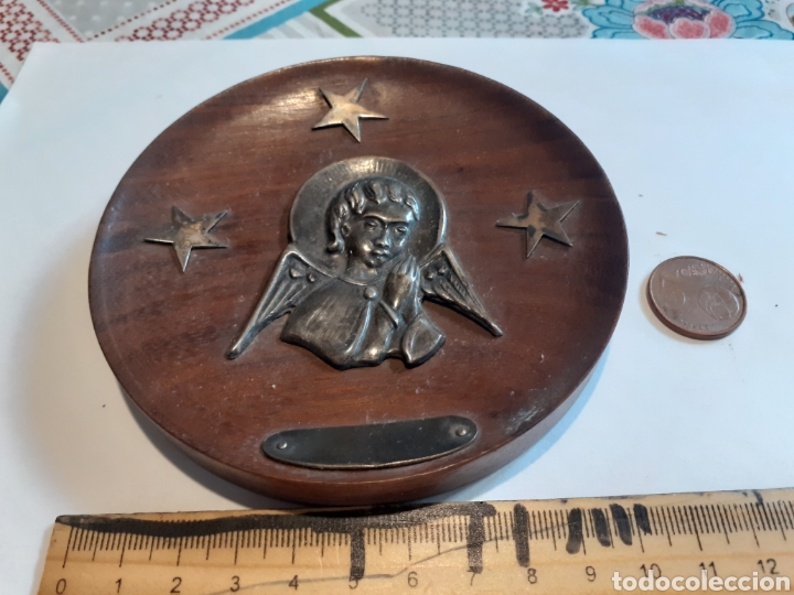 Antig&uuml;edades: Plato para colgar plata y madera con estuche - Foto 1