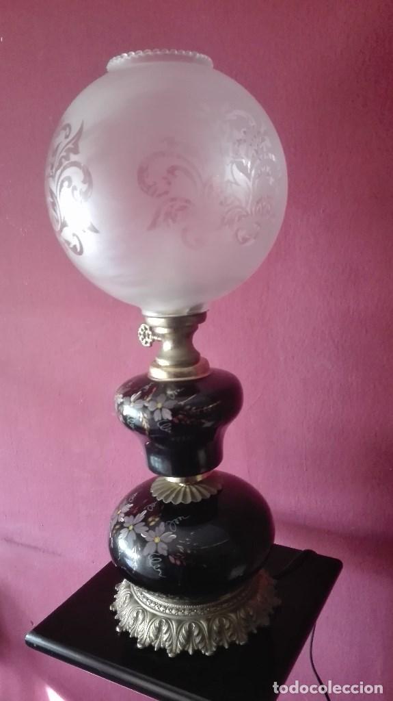 Antig&uuml;edades: LAMPARA QUINQUE PINTADA A MANO - Foto 3