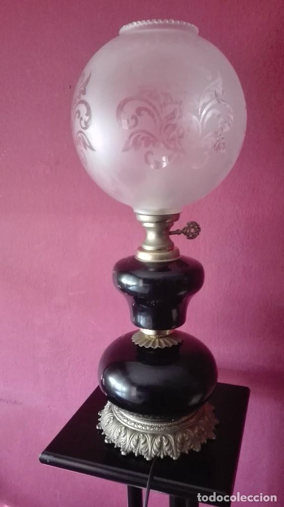 Antig&uuml;edades: LAMPARA QUINQUE PINTADA A MANO - Foto 4