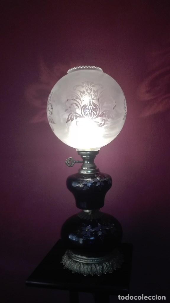 Antig&uuml;edades: LAMPARA QUINQUE PINTADA A MANO - Foto 16