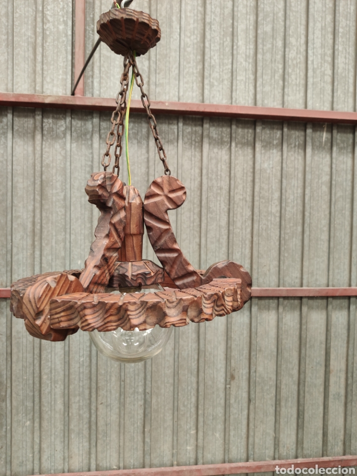 Antig&uuml;edades: ANTIGUA L&Aacute;MPARA TECHO DE MADERA. - Foto 7