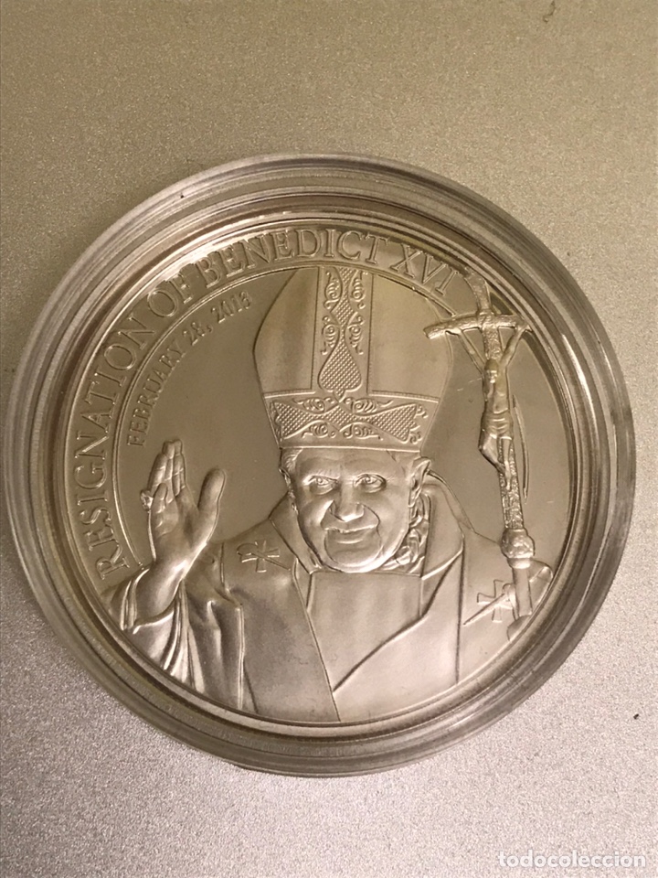 Antiquit&auml;ten: Moneda oficial renuncia papa Benedicto xvi vaticano plata 925 certificado autenticidad