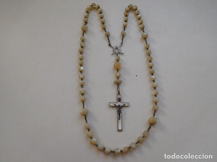 Antig&uuml;edades: Rosario antiguo de plata y bolas de nacar - Foto 1