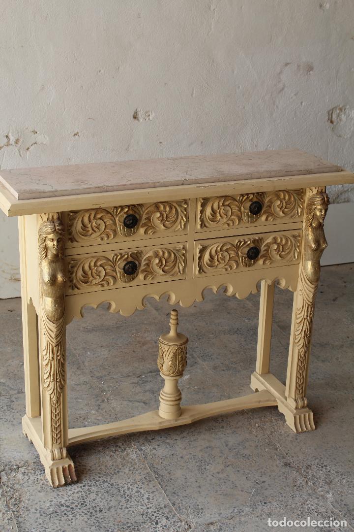 Antig&uuml;edades: consola en madera con tablero de marmol - Foto 2
