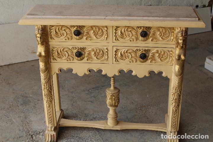 Antig&uuml;edades: consola en madera con tablero de marmol - Foto 5