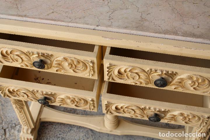 Antig&uuml;edades: consola en madera con tablero de marmol - Foto 8