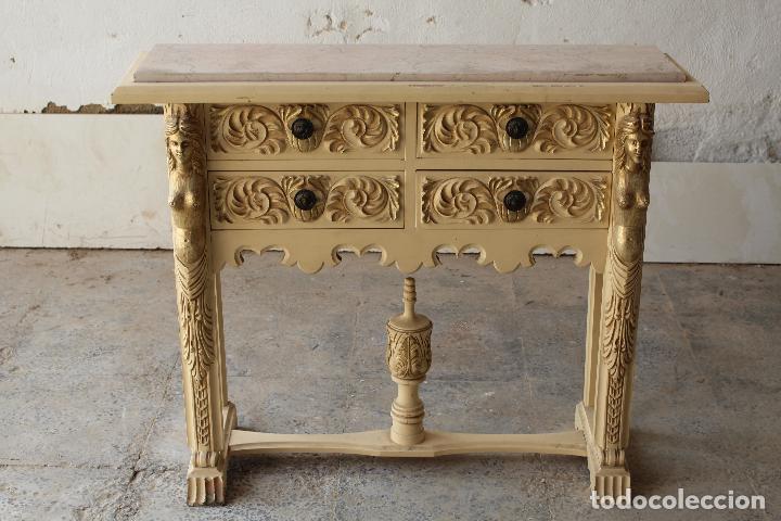 Antig&uuml;edades: consola en madera con tablero de marmol - Foto 1