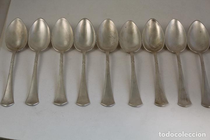 Antig&uuml;edades: 9 cucharas de alpaca plateada - Foto 3