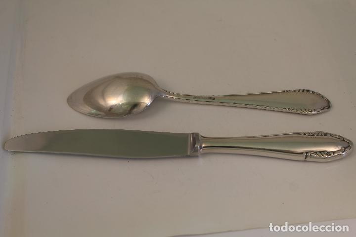 Antig&uuml;edades: cuchara y cuchillo en alpaca plateada meneses - Foto 3