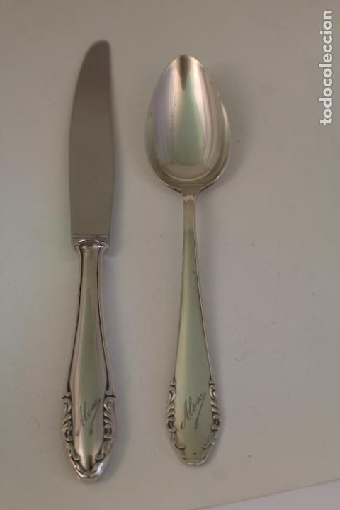 Antig&uuml;edades: cuchara y cuchillo en alpaca plateada meneses - Foto 5