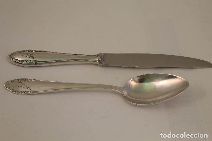 Antig&uuml;edades: cuchara y cuchillo en alpaca plateada meneses - Foto 6