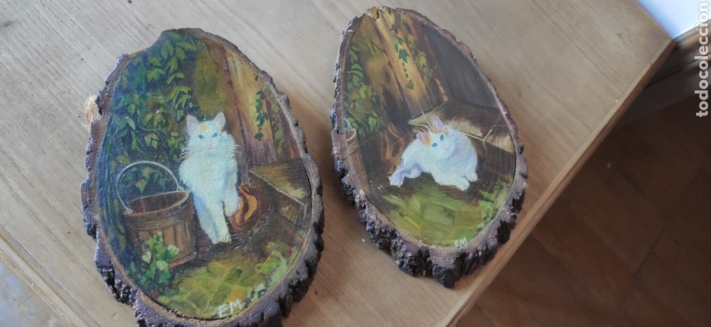Antig&uuml;edades: Pareja de gatos pintados en madera