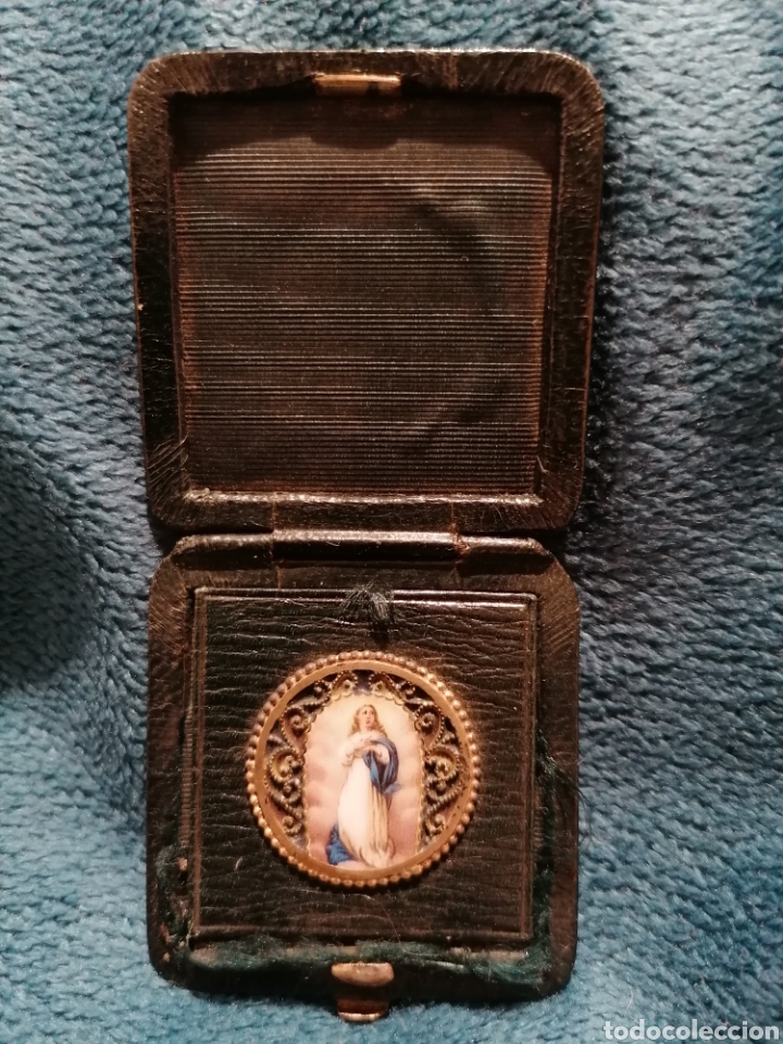 Antig&uuml;edades: VIRGEN PINTADA, CON ESMALTES. EN ESTUCHE DE BOLSILLO - Foto 1