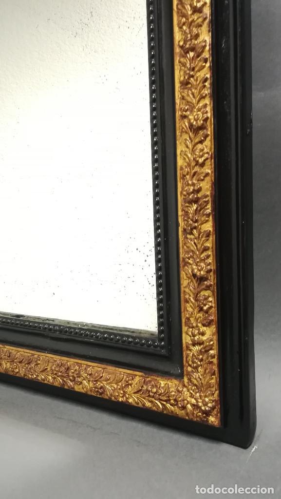 Antig&uuml;edades: ESPEJO RECTANGULAR INGLES NEGRO Y DORADO - Foto 2