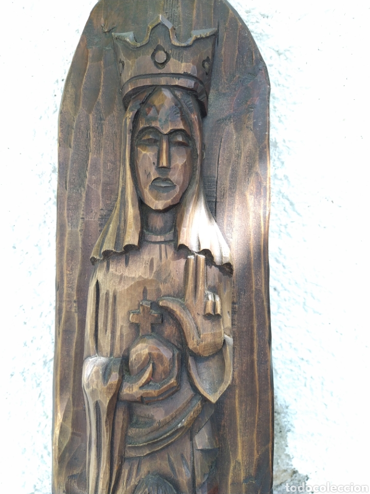 Antig&uuml;edades: Virgen de madera tabla tallada - Foto 2
