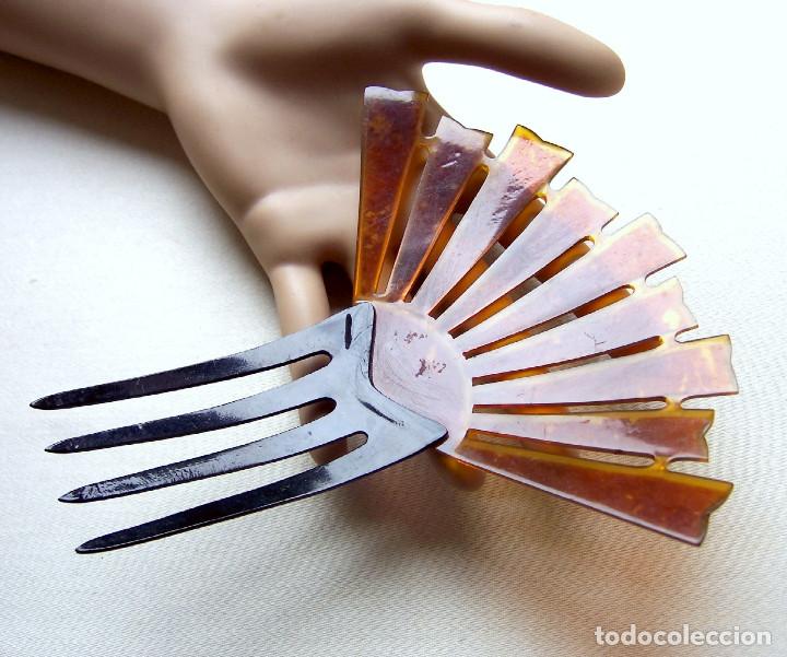 Antig&uuml;edades: Peineta en celuloide color &aacute;mbar estilo Art Deco - Foto 8
