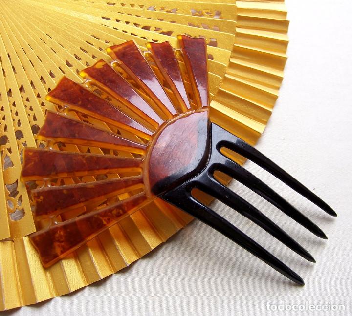 Antig&uuml;edades: Peineta en celuloide color &aacute;mbar estilo Art Deco - Foto 9