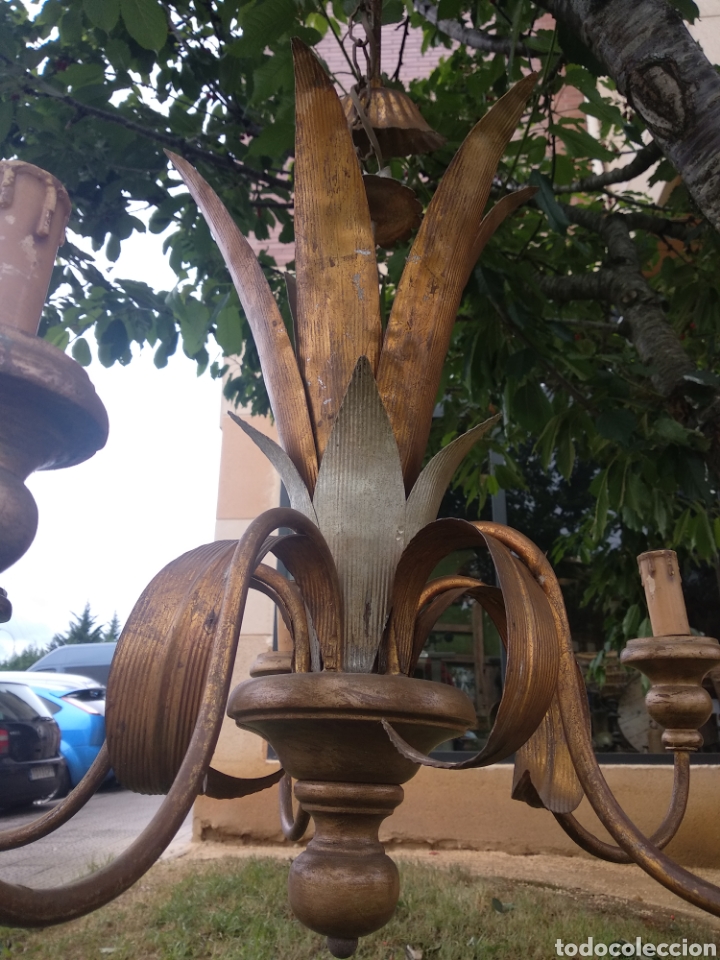 Antig&uuml;edades: Lampara hojas dorada y plateada - Foto 2