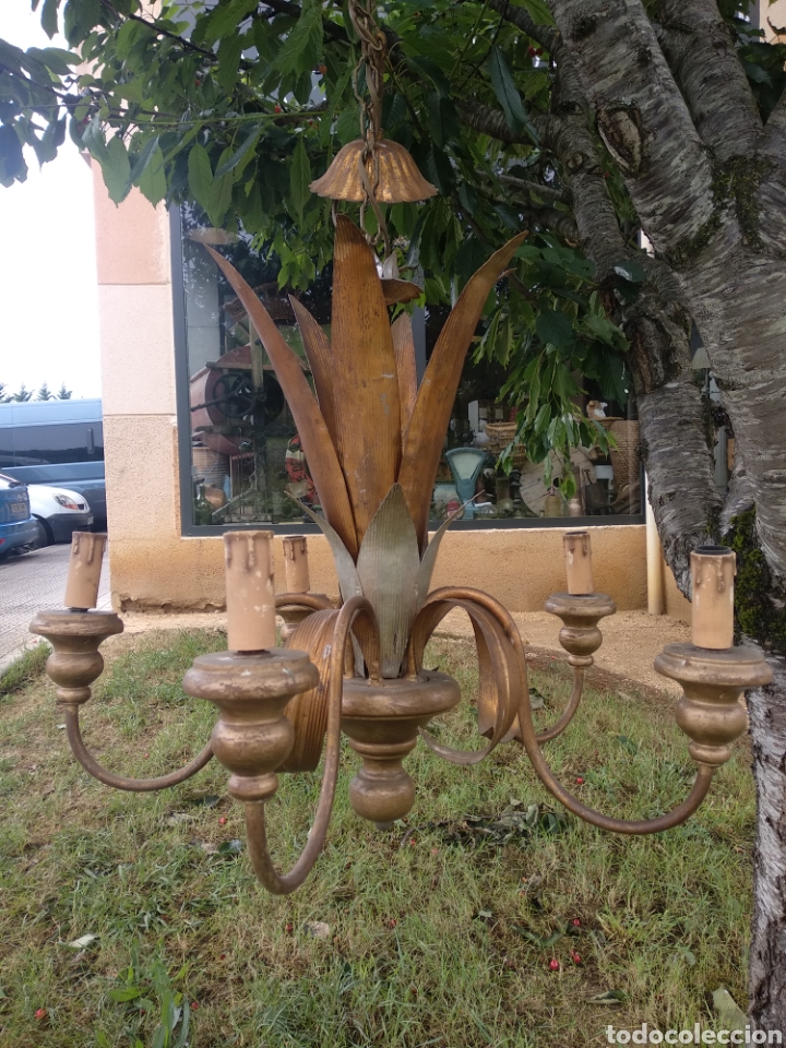 Antig&uuml;edades: Lampara hojas dorada y plateada - Foto 3