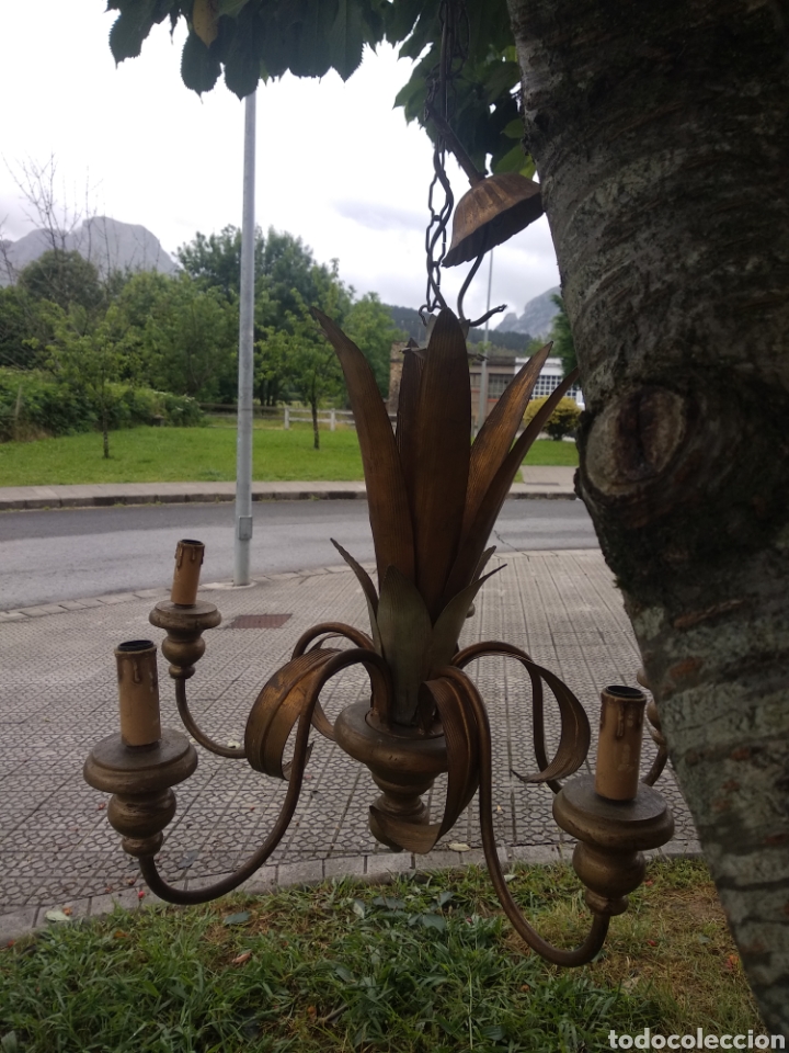 Antig&uuml;edades: Lampara hojas dorada y plateada - Foto 4