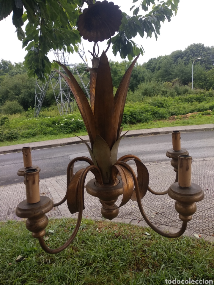 Antig&uuml;edades: Lampara hojas dorada y plateada - Foto 5