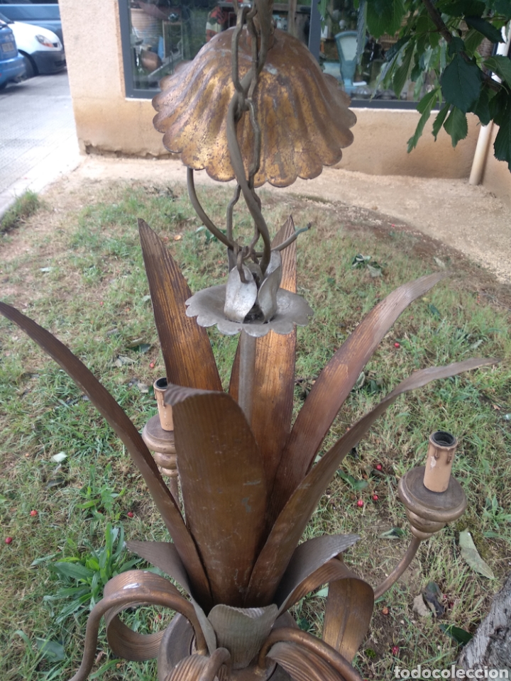 Antig&uuml;edades: Lampara hojas dorada y plateada - Foto 8