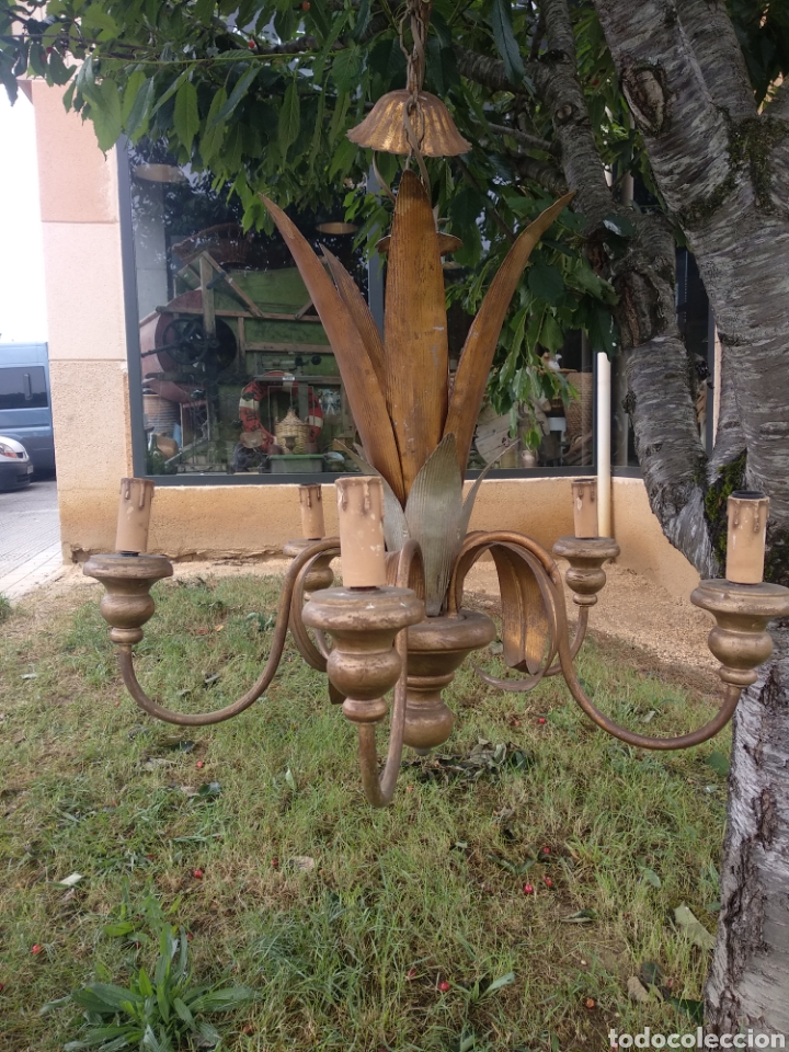 Antig&uuml;edades: Lampara hojas dorada y plateada - Foto 11